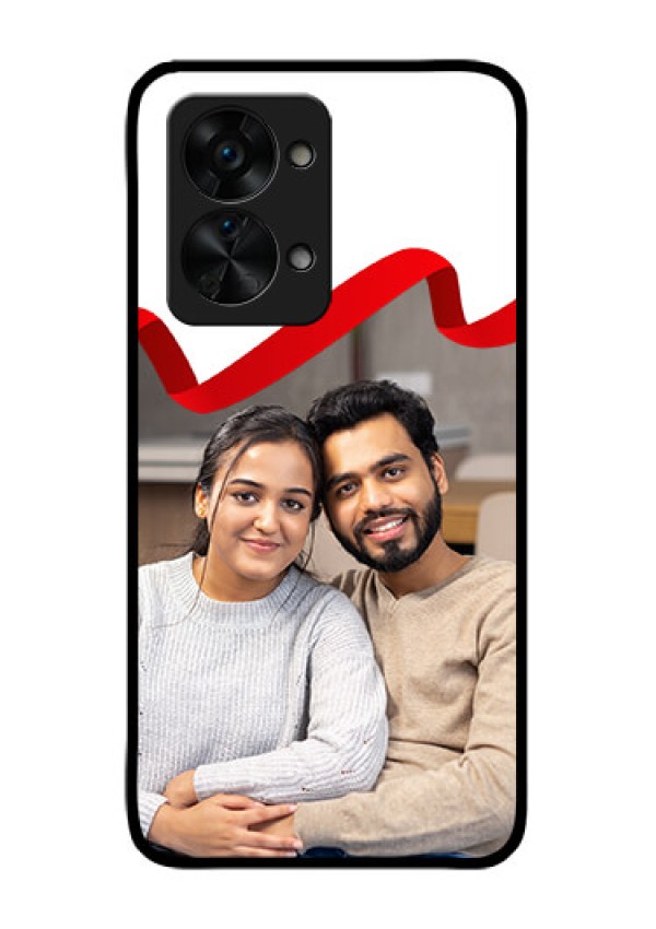 OnePlus Nord 2T 5G Photo Printing on Glass Case - Red Ribbon Frame Design