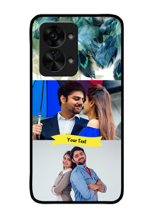 OnePlus Nord 2T 5G Personalized Glass Phone Case - Image with Boho Peacock Feather Design