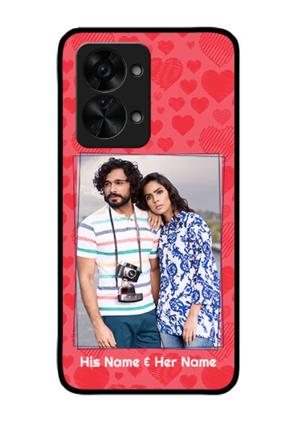 OnePlus Nord 2T 5G Photo Printing on Glass Case - with Red Heart Symbols Design