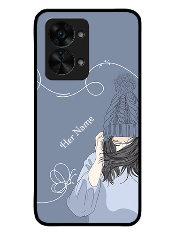 Custom OnePlus Nord 2T 5G Custom Glass Mobile Case - Girl in winter outfit Design