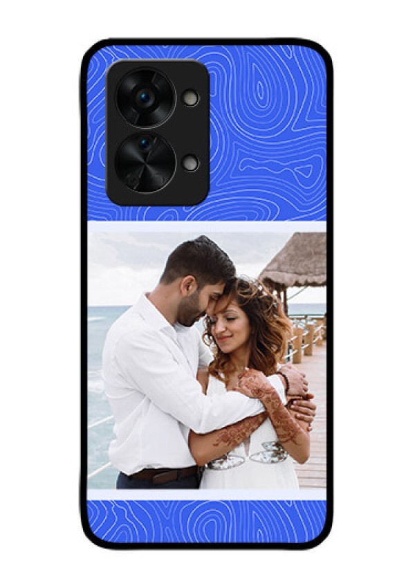 OnePlus Nord 2T 5G Custom Glass Mobile Case - Curved line art with blue and white Design