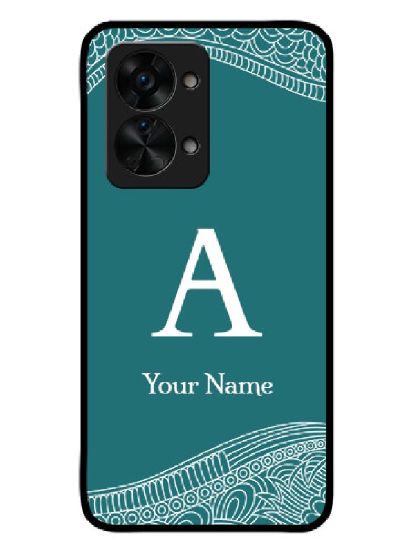 Custom OnePlus Nord 2T 5G Personalized Glass Phone Case - line art pattern with custom name Design