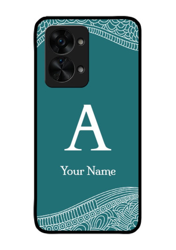 OnePlus Nord 2T 5G Personalized Glass Phone Case - line art pattern with custom name Design