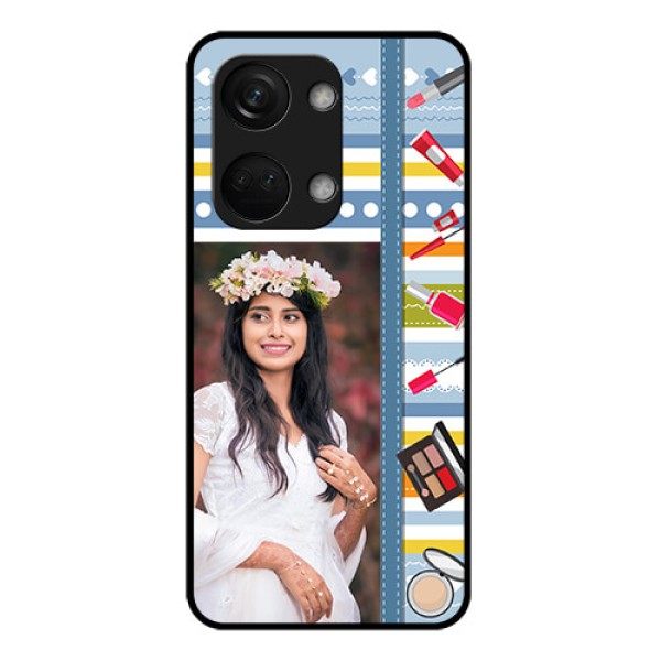 OnePlus Nord 3 5G Personalized Glass Phone Case - Makeup Icons Design