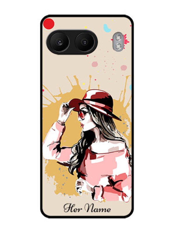 Custom OnePlus Nord 4 5G Custom Glass Phone CaseWomen With Pink Hat Design