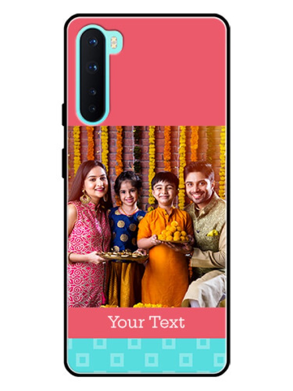 Custom Oneplus Nord 5G Personalized Glass Phone Case  - Peach & Blue Color Design