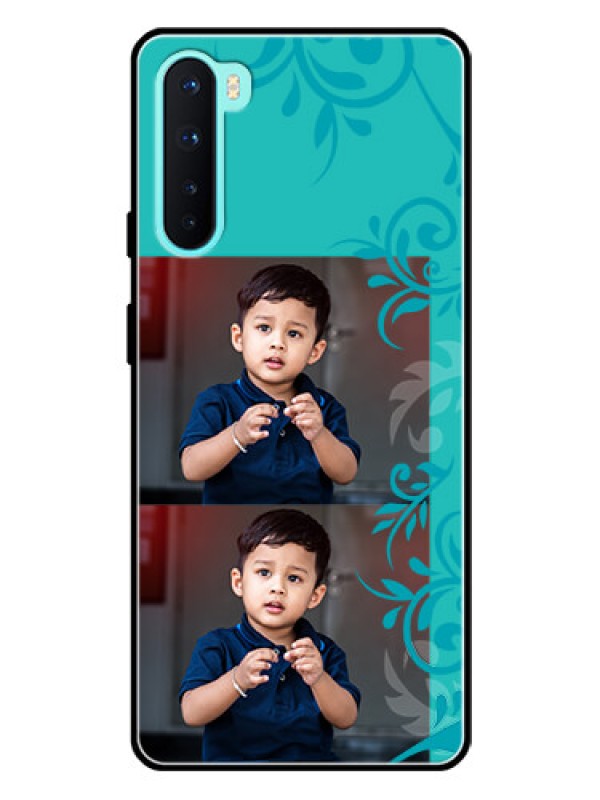 Custom Oneplus Nord 5G Personalized Glass Phone Case  - with Photo and Green Floral Design 