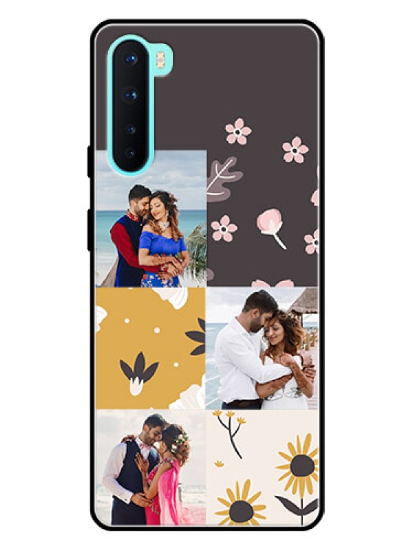 Custom Oneplus Nord 5G Photo Printing on Glass Case  - 3 Images with Floral Design