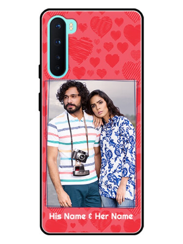 Custom Oneplus Nord 5G Photo Printing on Glass Case  - with Red Heart Symbols Design