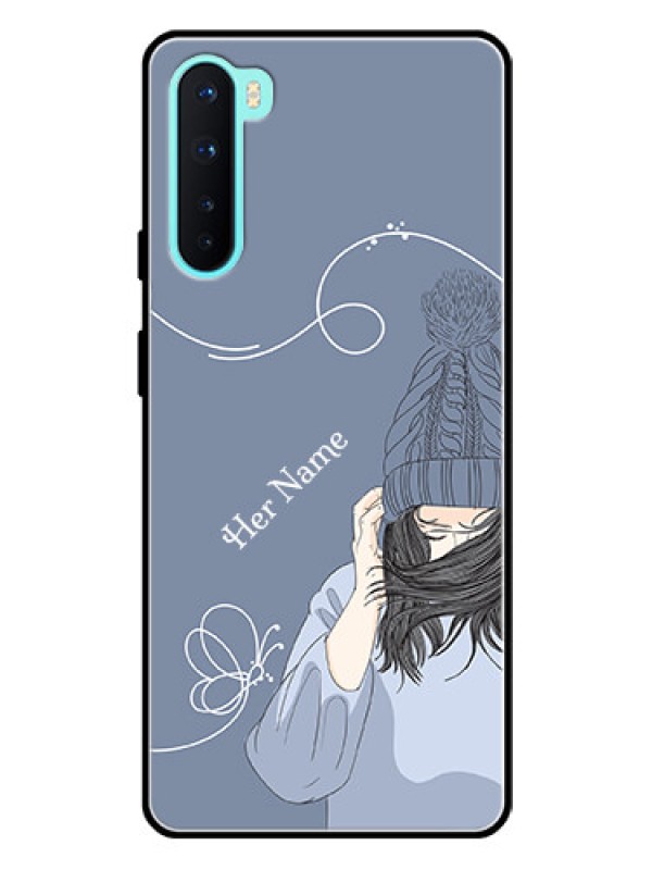 Custom OnePlus Nord 5G Custom Glass Mobile Case - Girl in winter outfit Design