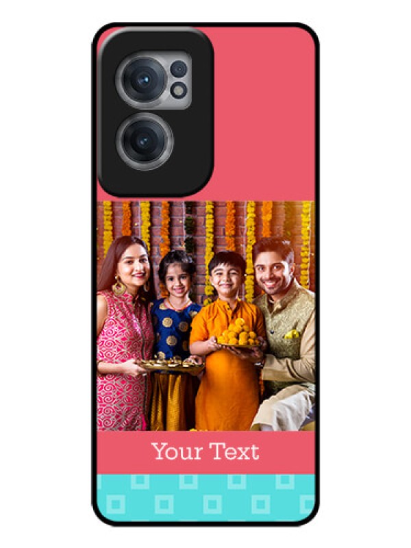 Custom OnePlus Nord CE 2 5G Personalized Glass Phone Case - Peach & Blue Color Design