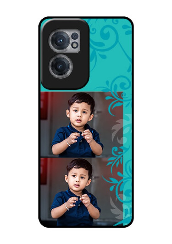 OnePlus Nord CE 2 5G Personalized Glass Phone Case - with Photo and Green Floral Design