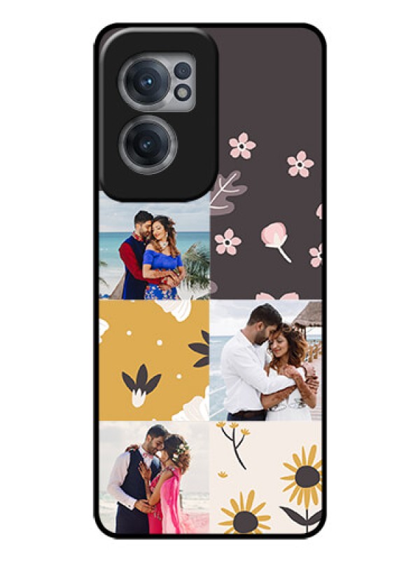 Custom OnePlus Nord CE 2 5G Photo Printing on Glass Case - 3 Images with Floral Design