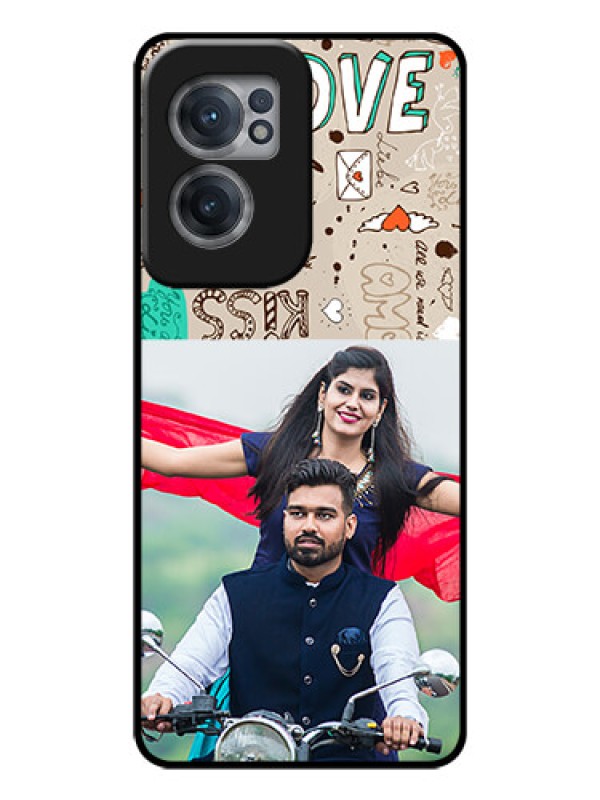 Custom OnePlus Nord CE 2 5G Custom Glass Phone Case - Love Doodle Pattern