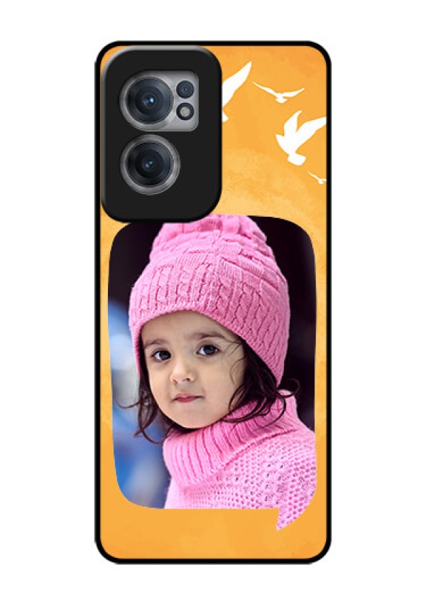 OnePlus Nord CE 2 5G Personalized Glass Phone Case - Water Color Design with Bird Icons