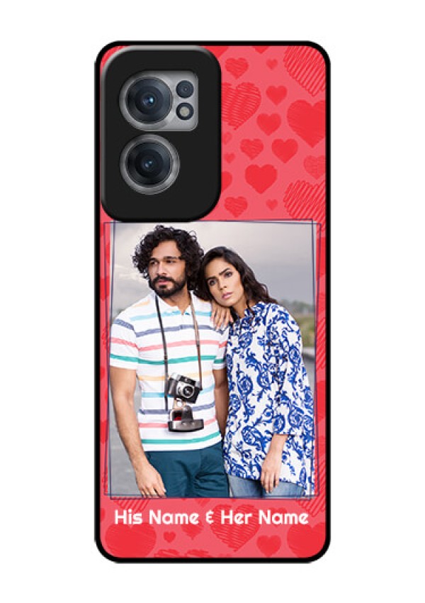 OnePlus Nord CE 2 5G Photo Printing on Glass Case - with Red Heart Symbols Design