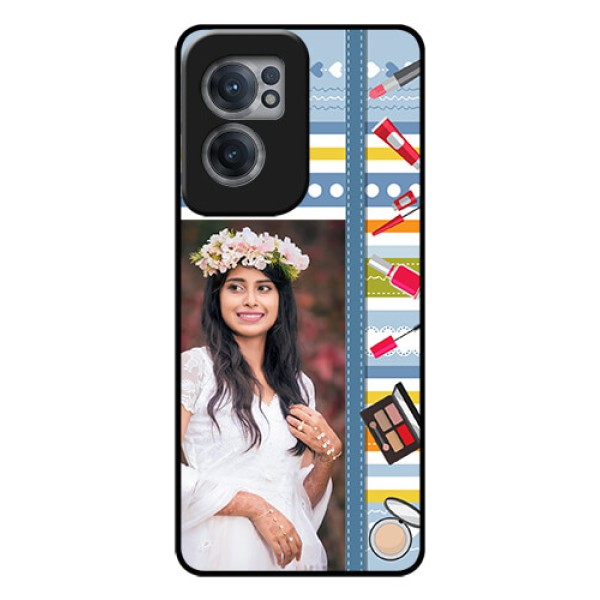 OnePlus Nord CE 2 5G Personalized Glass Phone Case - Makeup Icons Design