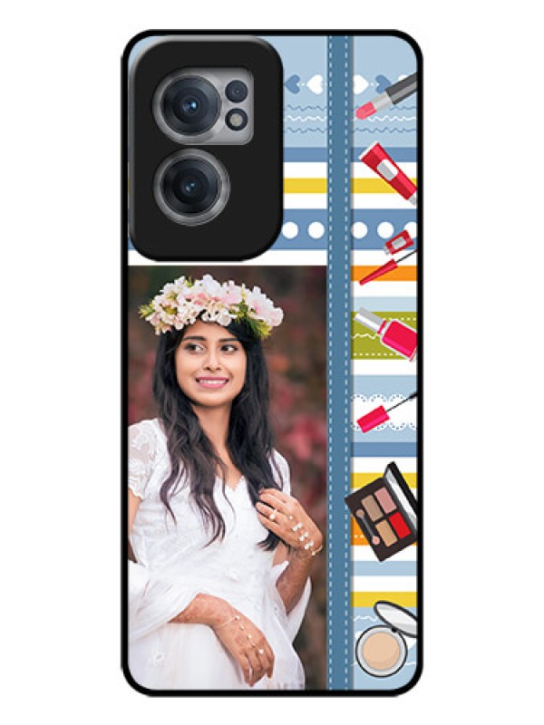Custom OnePlus Nord CE 2 5G Personalized Glass Phone Case - Makeup Icons Design