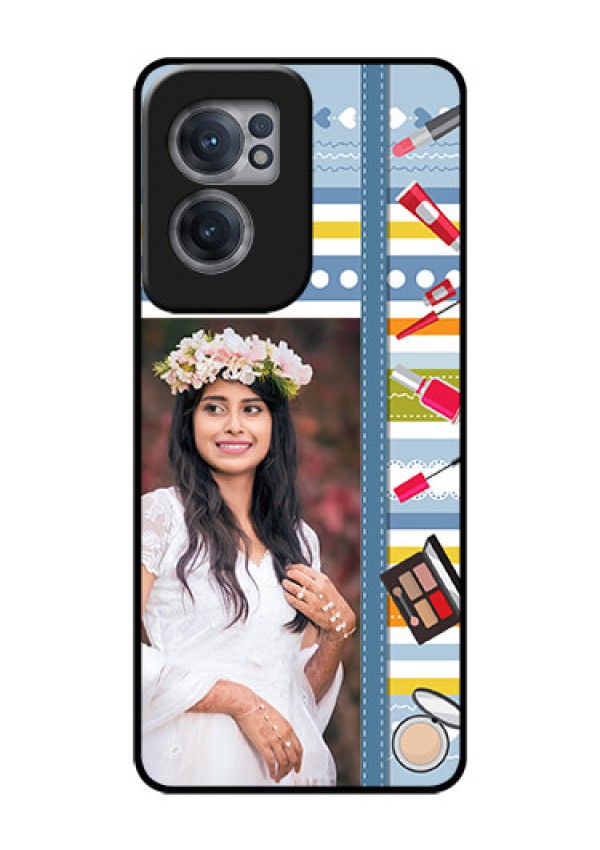 OnePlus Nord CE 2 5G Personalized Glass Phone Case - Makeup Icons Design