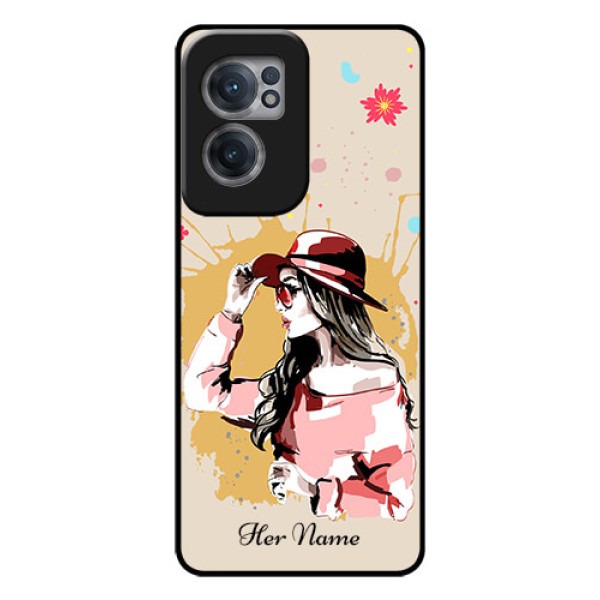 OnePlus Nord CE 2 5G Photo Printing on Glass Case - Women with pink hat Design OnePlus Nord CE 2 5G Photo Printing on Glass Case - Women with pink hat Design