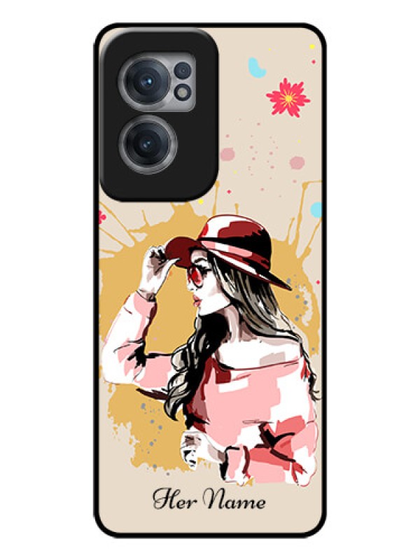 Custom OnePlus Nord CE 2 5G Photo Printing on Glass Case - Women with pink hat Design