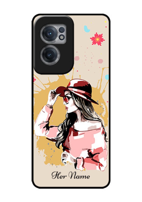 OnePlus Nord CE 2 5G Photo Printing on Glass Case - Women with pink hat Design