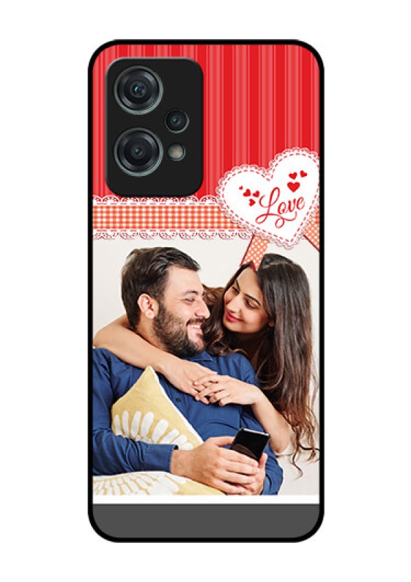 Nord CE 2 Lite 5G Custom Glass Mobile Case - Red Love Pattern Design