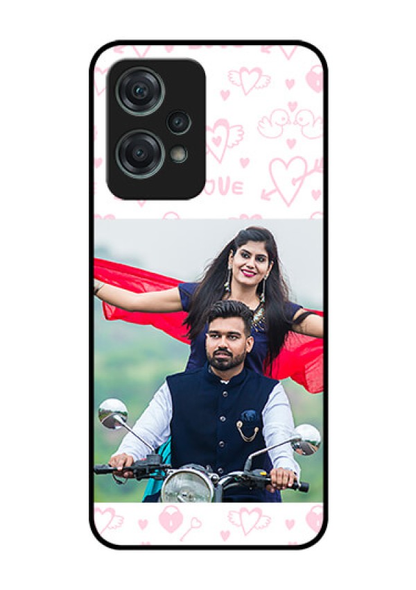 Nord CE 2 Lite 5G Custom Glass Mobile Case - Pink Flying Heart Design