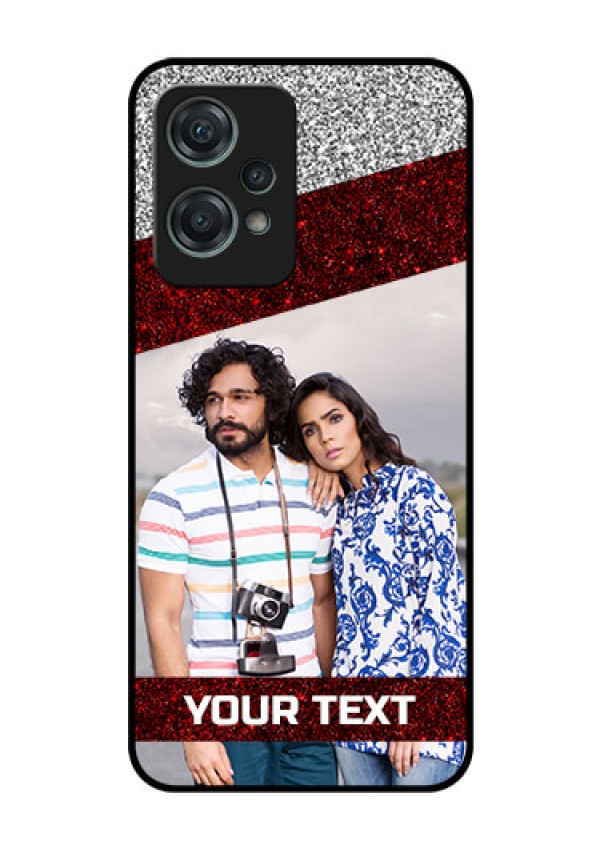 Nord CE 2 Lite 5G Personalized Glass Phone Case - Image Holder with Glitter Strip Design
