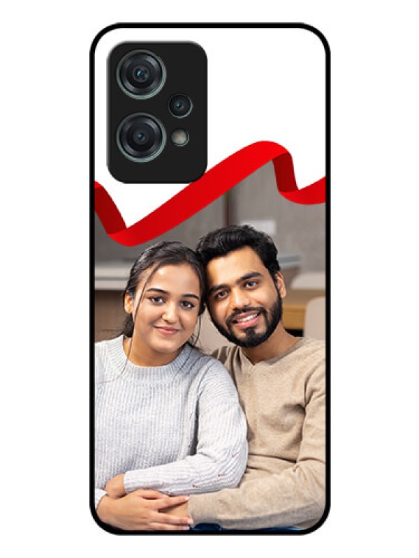 Custom Nord CE 2 Lite 5G Photo Printing on Glass Case - Red Ribbon Frame Design