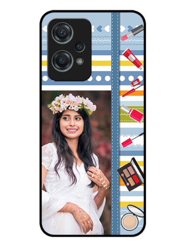 Custom Nord CE 2 Lite 5G Personalized Glass Phone Case - Makeup Icons Design
