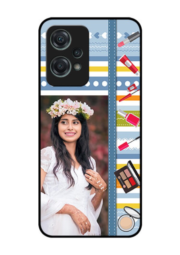 Nord CE 2 Lite 5G Personalized Glass Phone Case - Makeup Icons Design