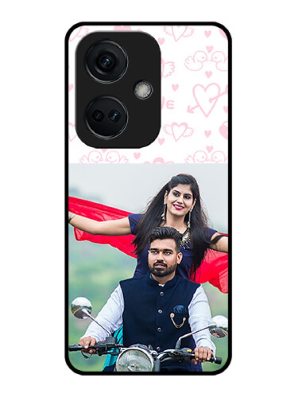 Custom OnePlus Nord CE 3 5G Custom Glass Mobile Case - Pink Flying Heart Design