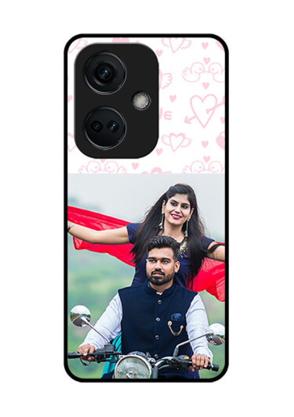 OnePlus Nord CE 3 5G Custom Glass Mobile Case - Pink Flying Heart Design