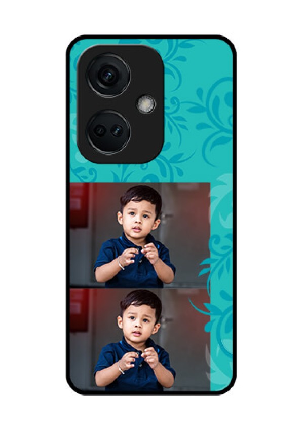OnePlus Nord CE 3 5G Personalized Glass Phone Case - with Photo and Green Floral Design