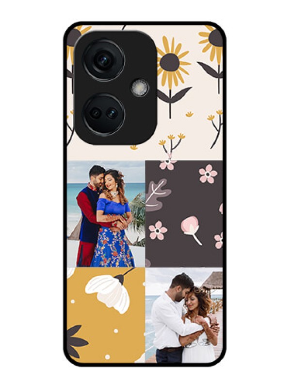 Custom OnePlus Nord CE 3 5G Photo Printing on Glass Case - 3 Images with Floral Design