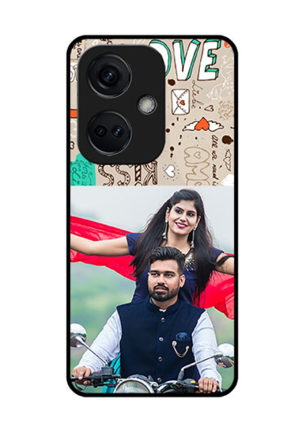 OnePlus Nord CE 3 5G Custom Glass Phone Case - Love Doodle Pattern