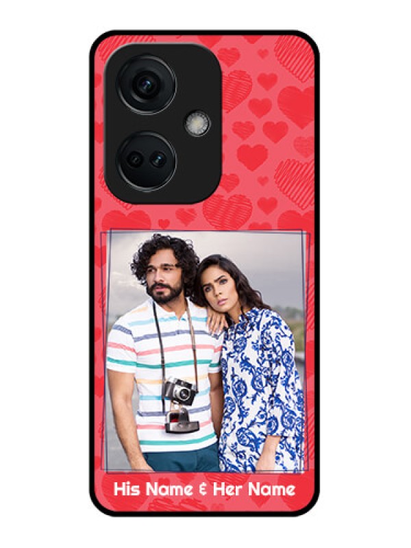 Custom OnePlus Nord CE 3 5G Photo Printing on Glass Case - with Red Heart Symbols Design