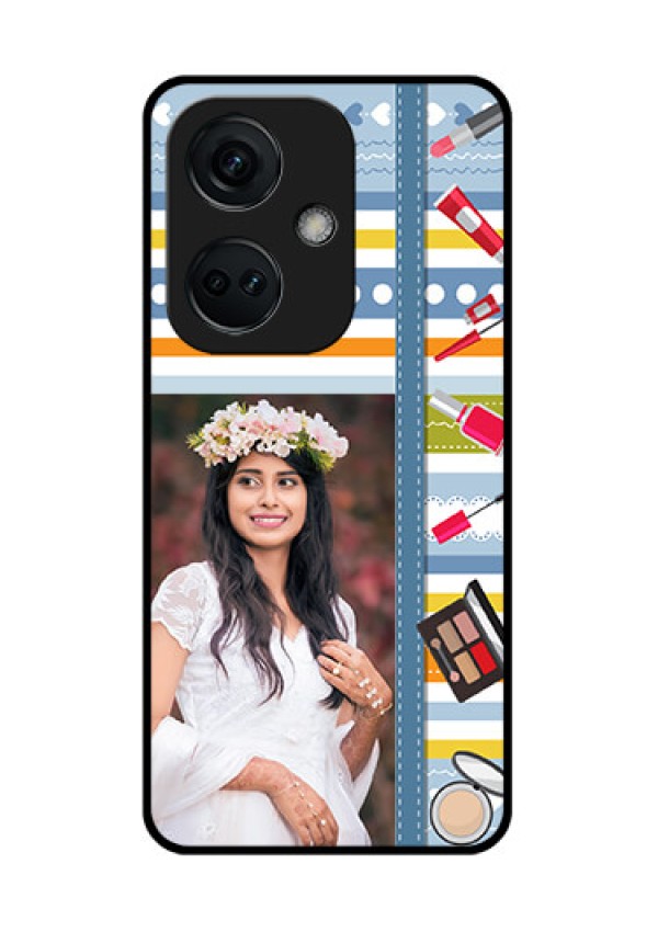 OnePlus Nord CE 3 5G Personalized Glass Phone Case - Makeup Icons Design