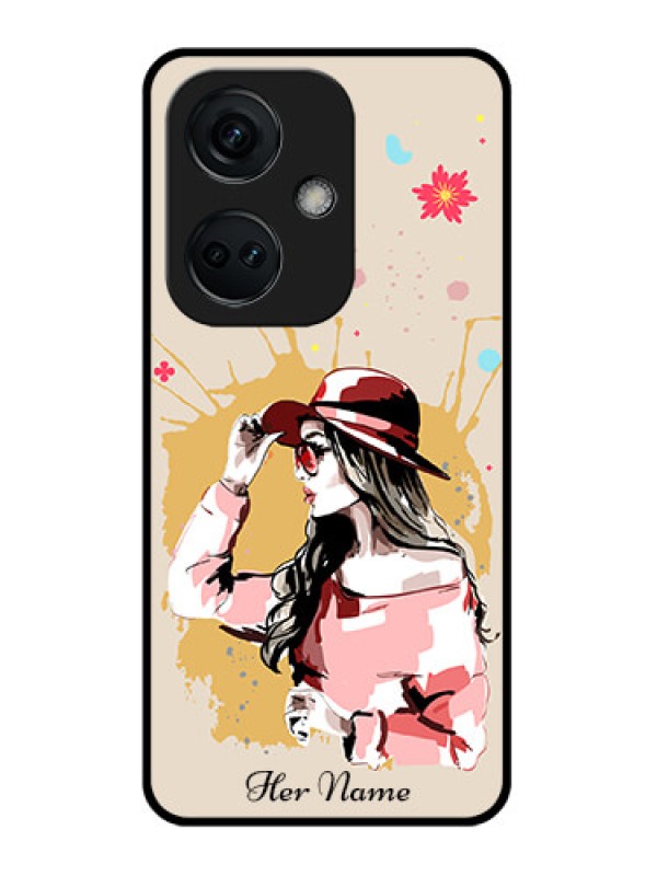 Custom OnePlus Nord CE 3 5G Photo Printing on Glass Case - Women with pink hat Design