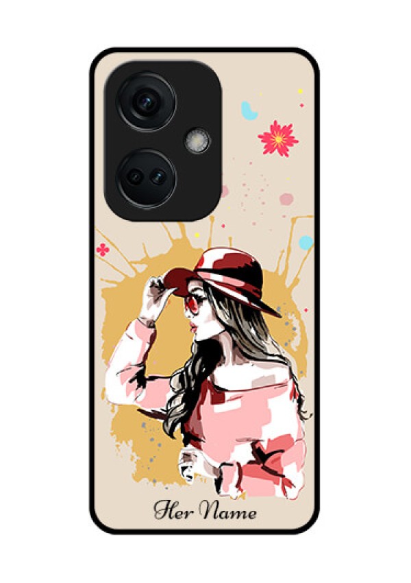 OnePlus Nord CE 3 5G Photo Printing on Glass Case - Women with pink hat Design