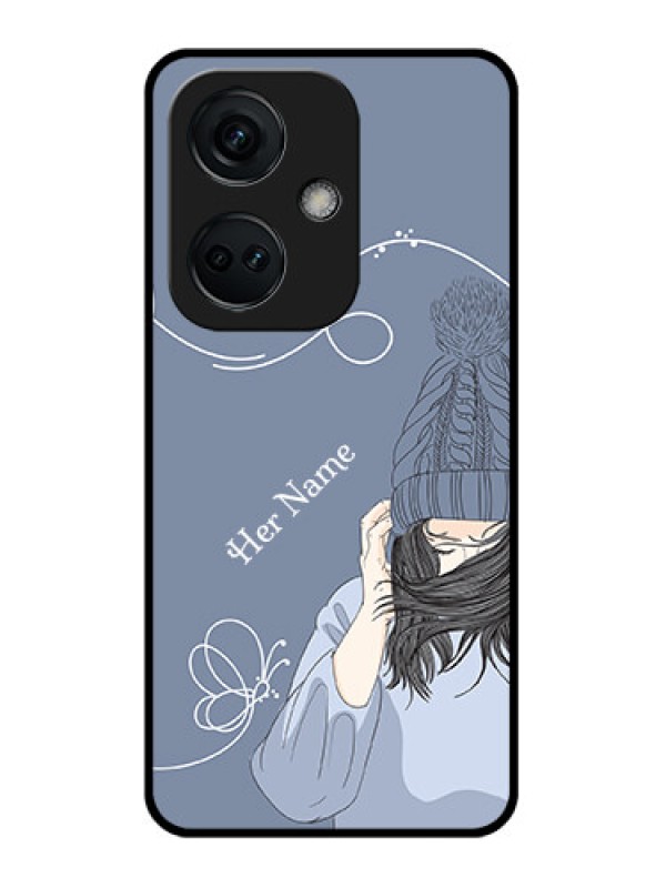 Custom OnePlus Nord CE 3 5G Custom Glass Mobile Case - Girl in winter outfit Design