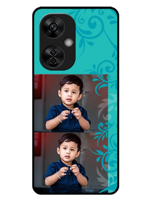 Custom OnePlus Nord CE 3 Lite 5G Personalized Glass Phone Case - with Photo and Green Floral Design