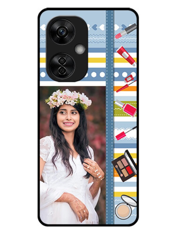 Custom OnePlus Nord CE 3 Lite 5G Personalized Glass Phone Case - Makeup Icons Design