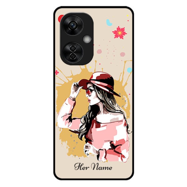 OnePlus Nord CE 3 Lite 5G Photo Printing on Glass Case - Women with pink hat Design OnePlus Nord CE 3 Lite 5G Photo Printing on Glass Case - Women with pink hat Design