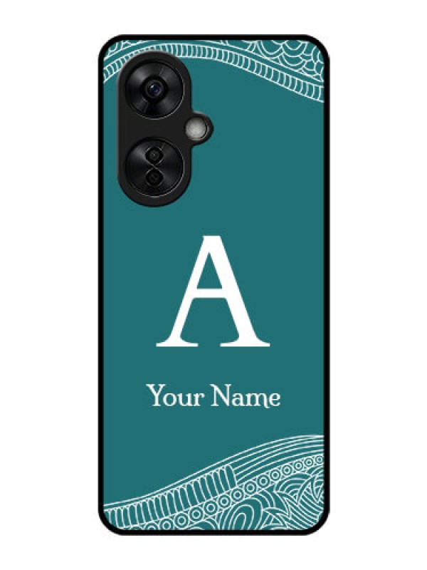 Custom OnePlus Nord CE 3 Lite 5G Personalized Glass Phone Case - line art pattern with custom name Design