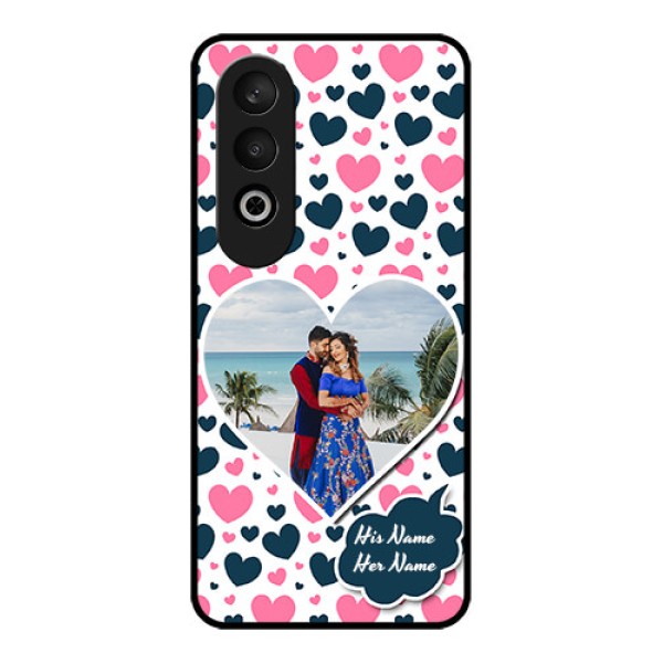 OnePlus Nord CE 4 Custom Glass Phone CasePink and Blue Heart Design OnePlus Nord CE 4 Custom Glass Phone CasePink and Blue Heart Design