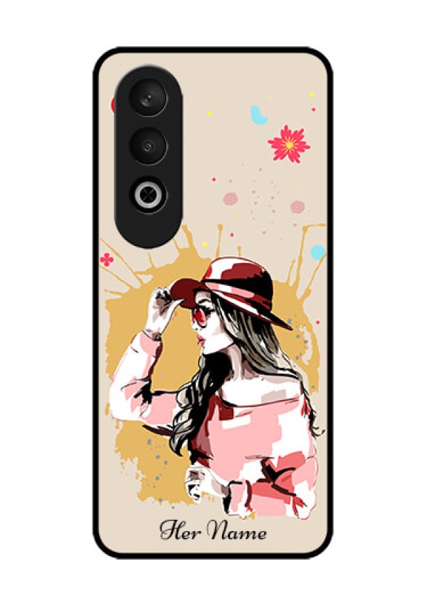 OnePlus Nord CE 4 Custom Glass Phone CaseWomen With Pink Hat Design