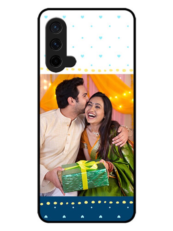 Custom Oneplus Nord CE 5G Personalized Glass Phone Case  - White and Blue Abstract Design