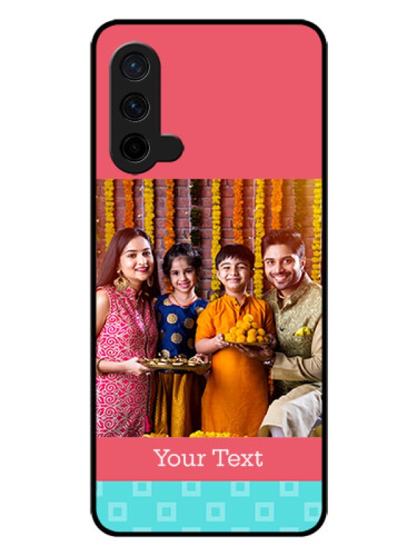 Custom Oneplus Nord CE 5G Personalized Glass Phone Case  - Peach & Blue Color Design